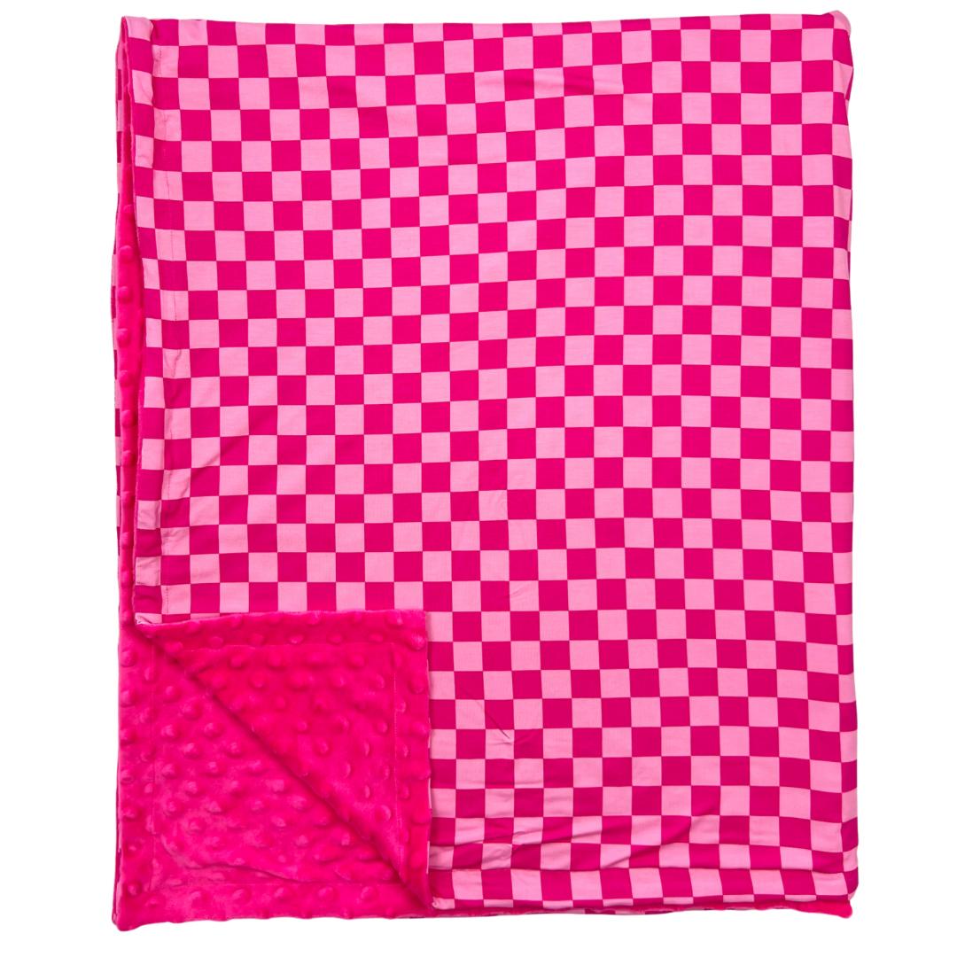 Pink Checker Bamboo Minky Blanket