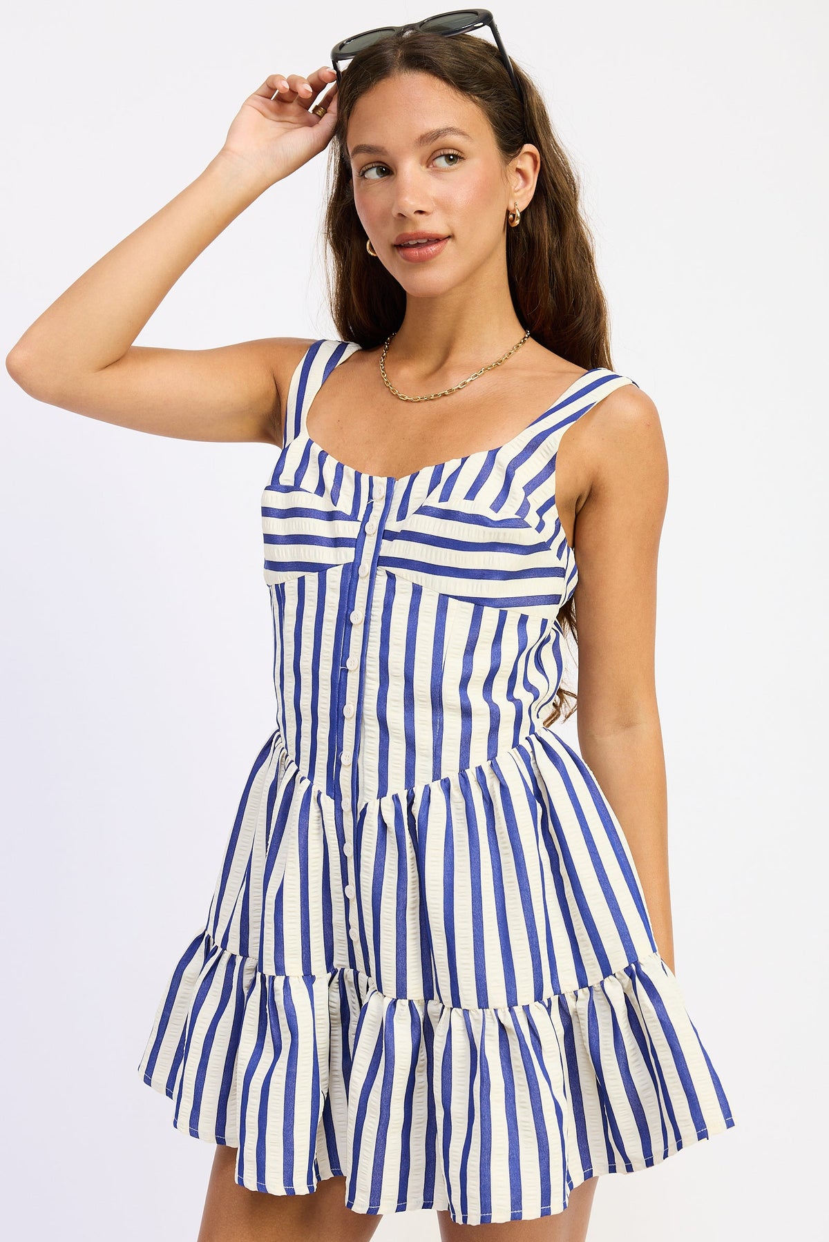 Indra Button-Front Babydoll Mini Romper