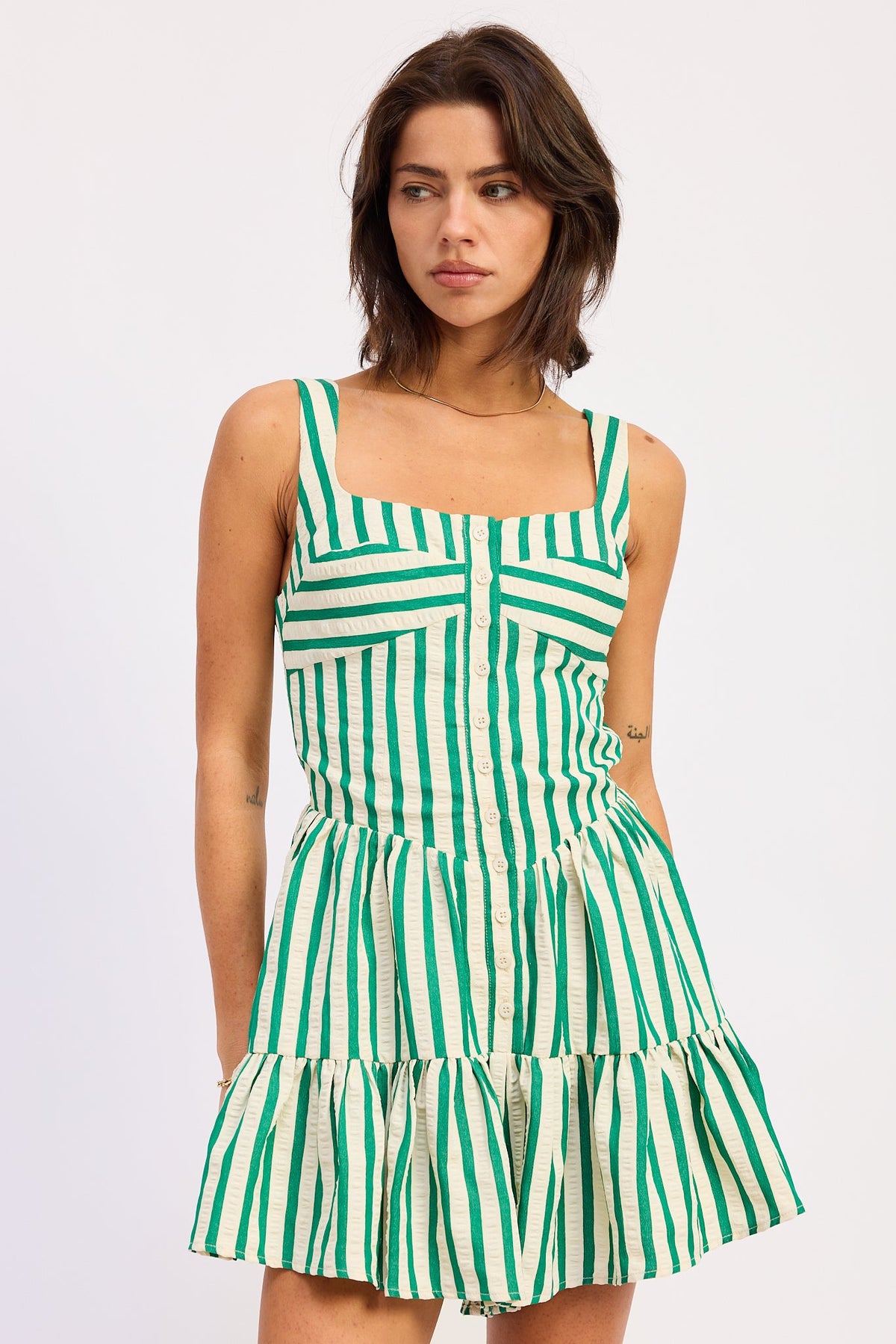Indra Button-Front Babydoll Mini Romper
