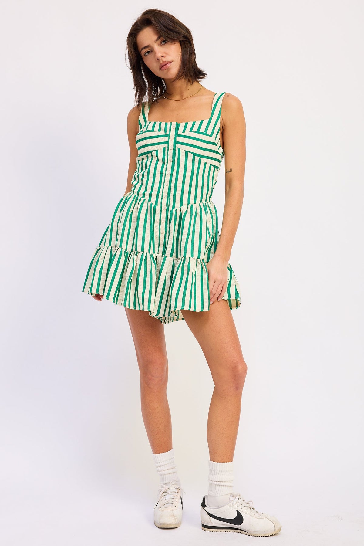 Indra Button-Front Babydoll Mini Romper