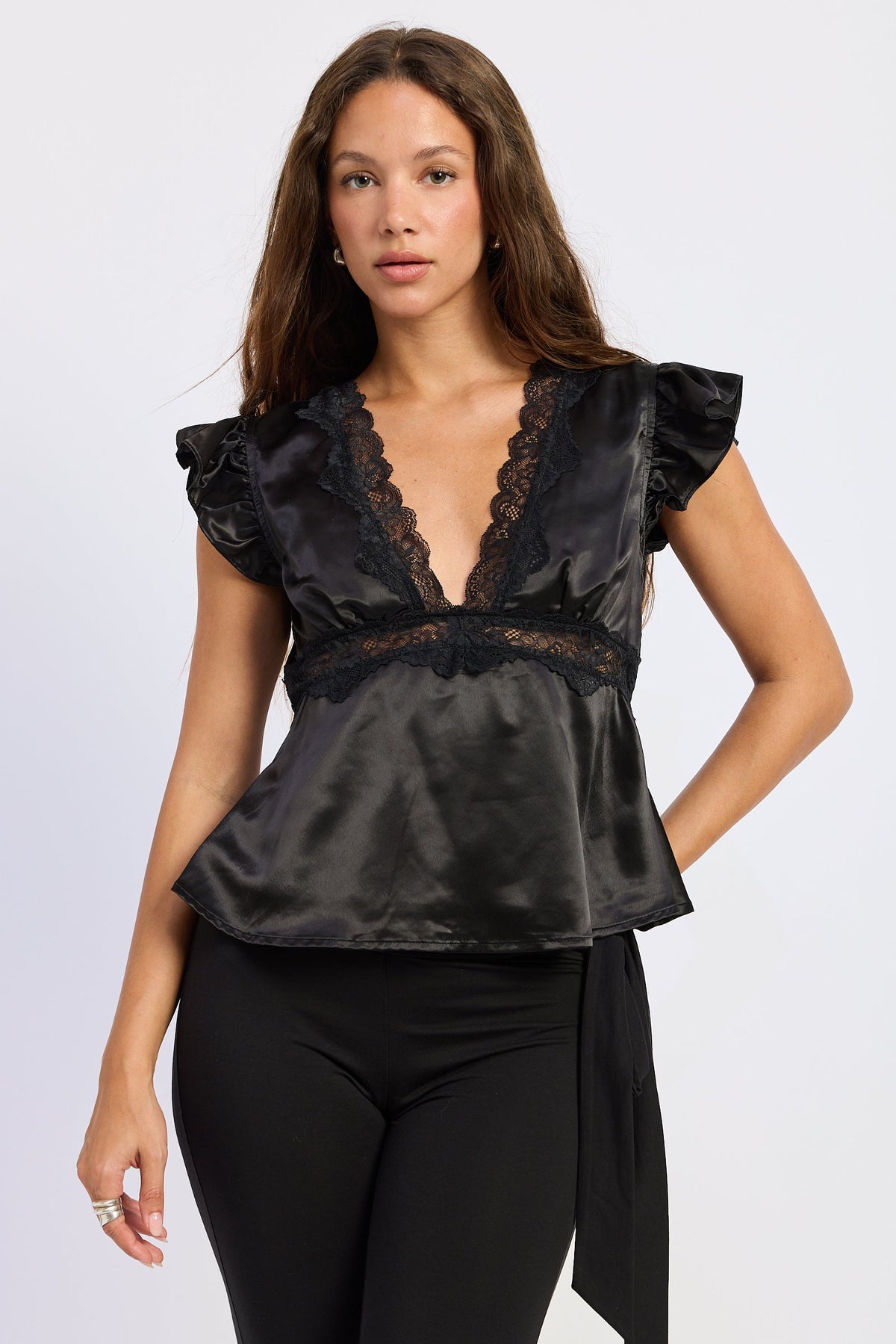 Aliza Satin Lace-Trim Top