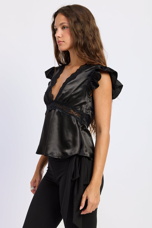 Aliza Satin Lace-Trim Top