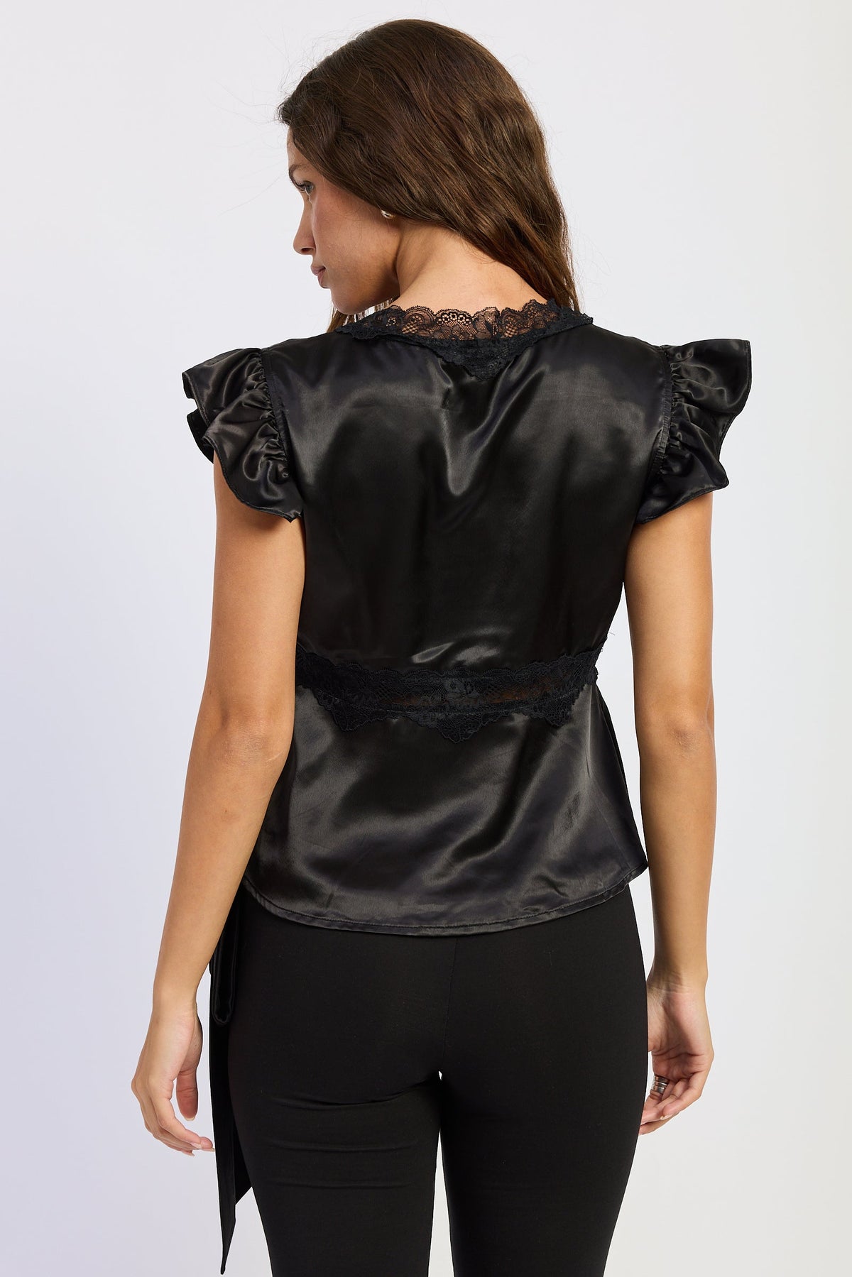 Aliza Satin Lace-Trim Top