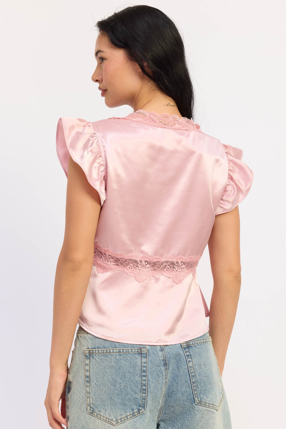 Aliza Satin Lace-Trim Top