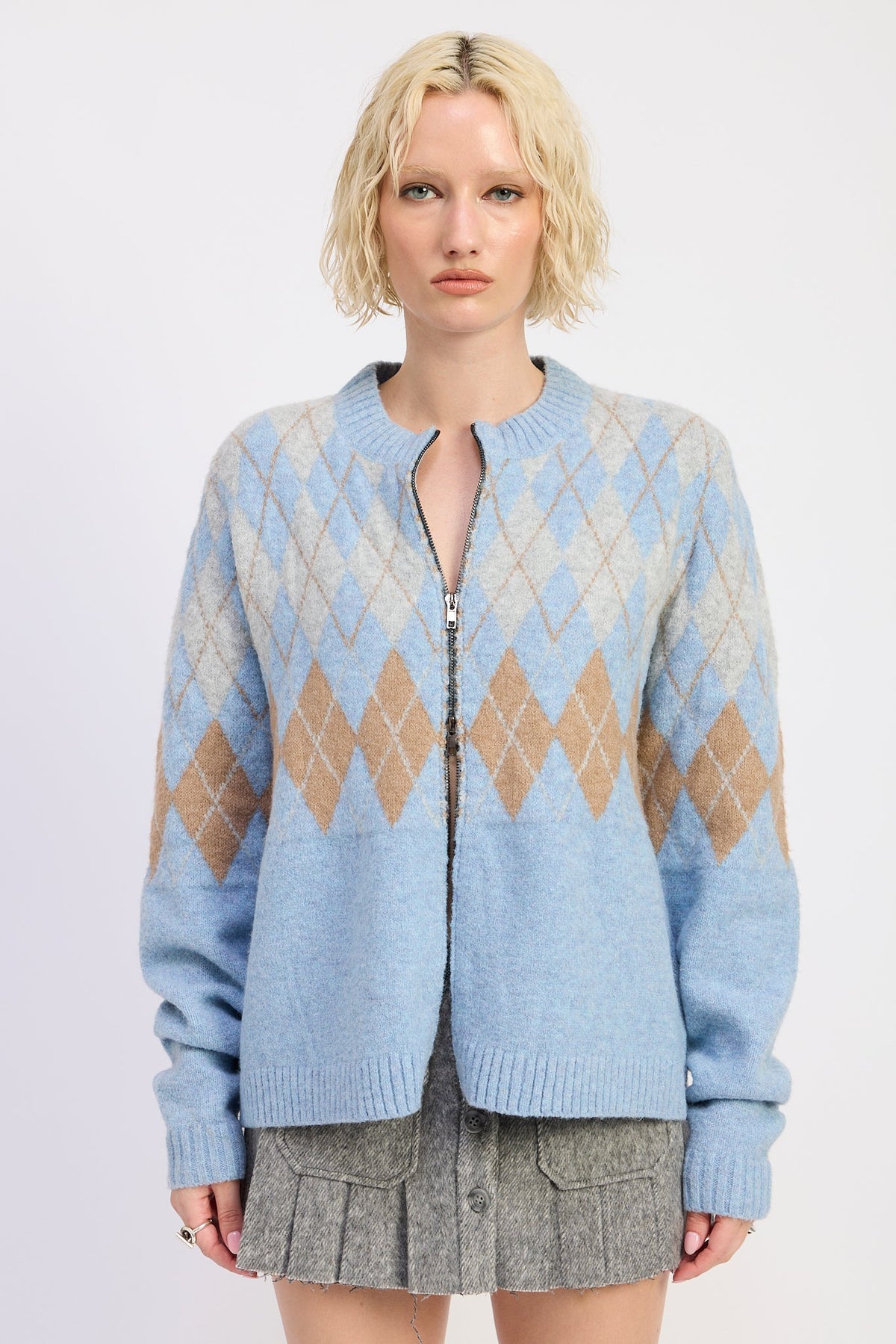 Everleigh Argyle Zip-Up Cardigan
