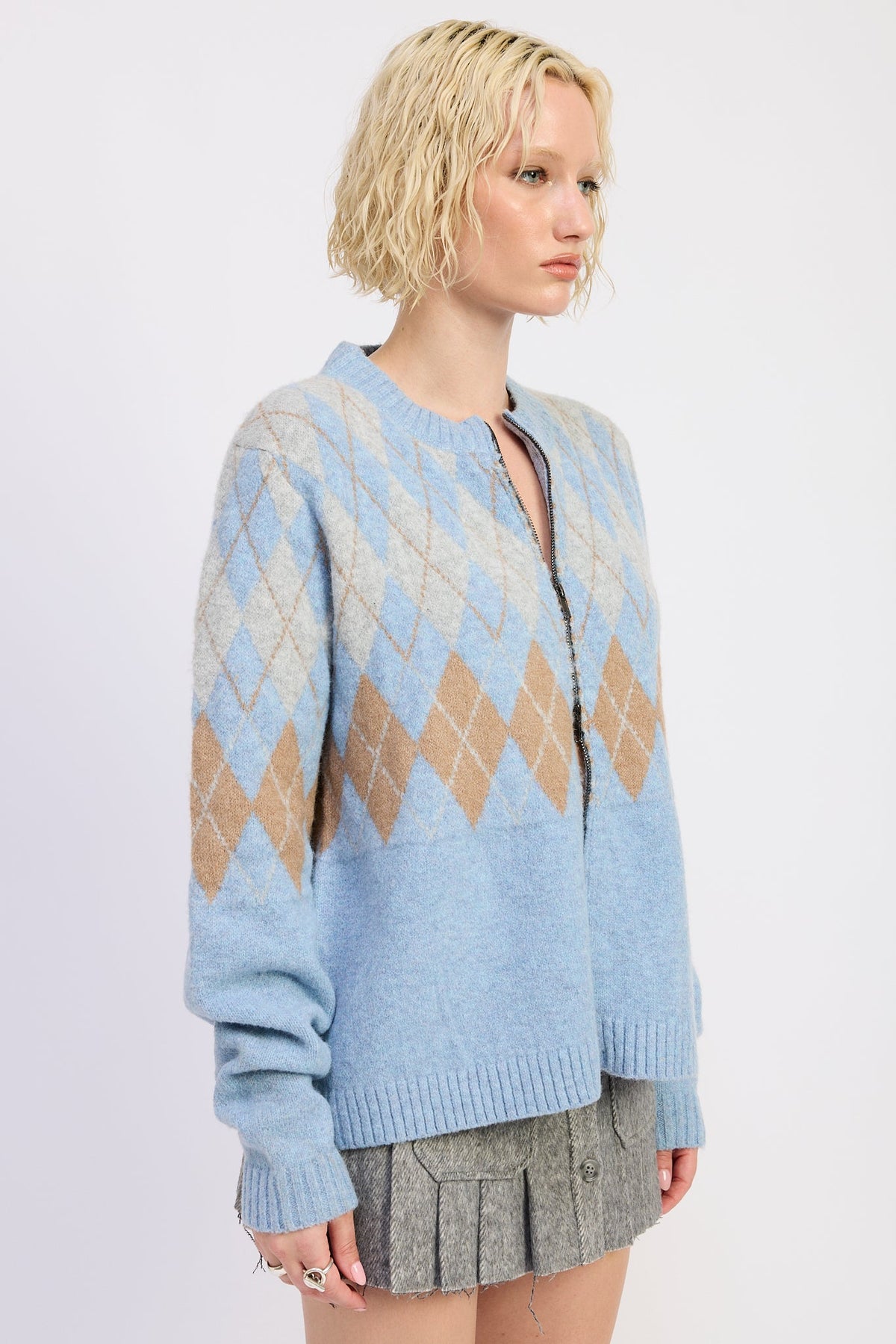 Everleigh Argyle Zip-Up Cardigan