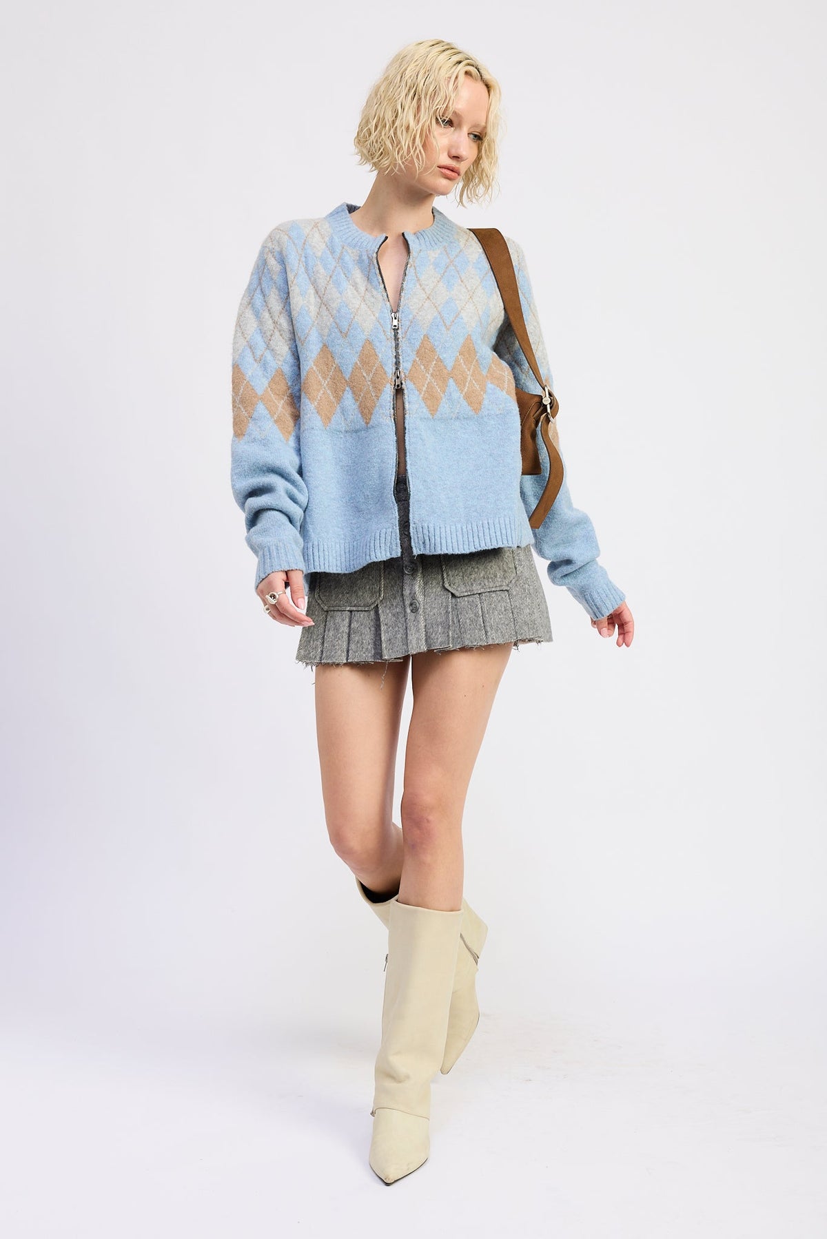 Everleigh Argyle Zip-Up Cardigan