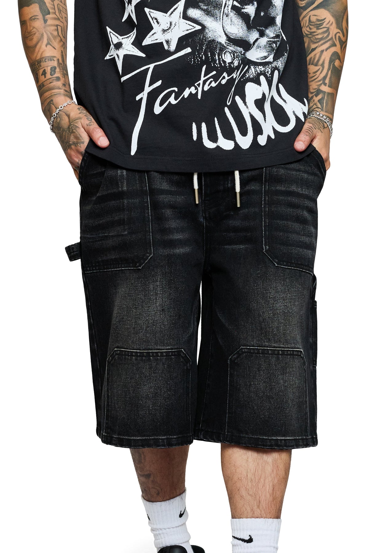 Casual Friday Black Wash Baggy Denim Jorts