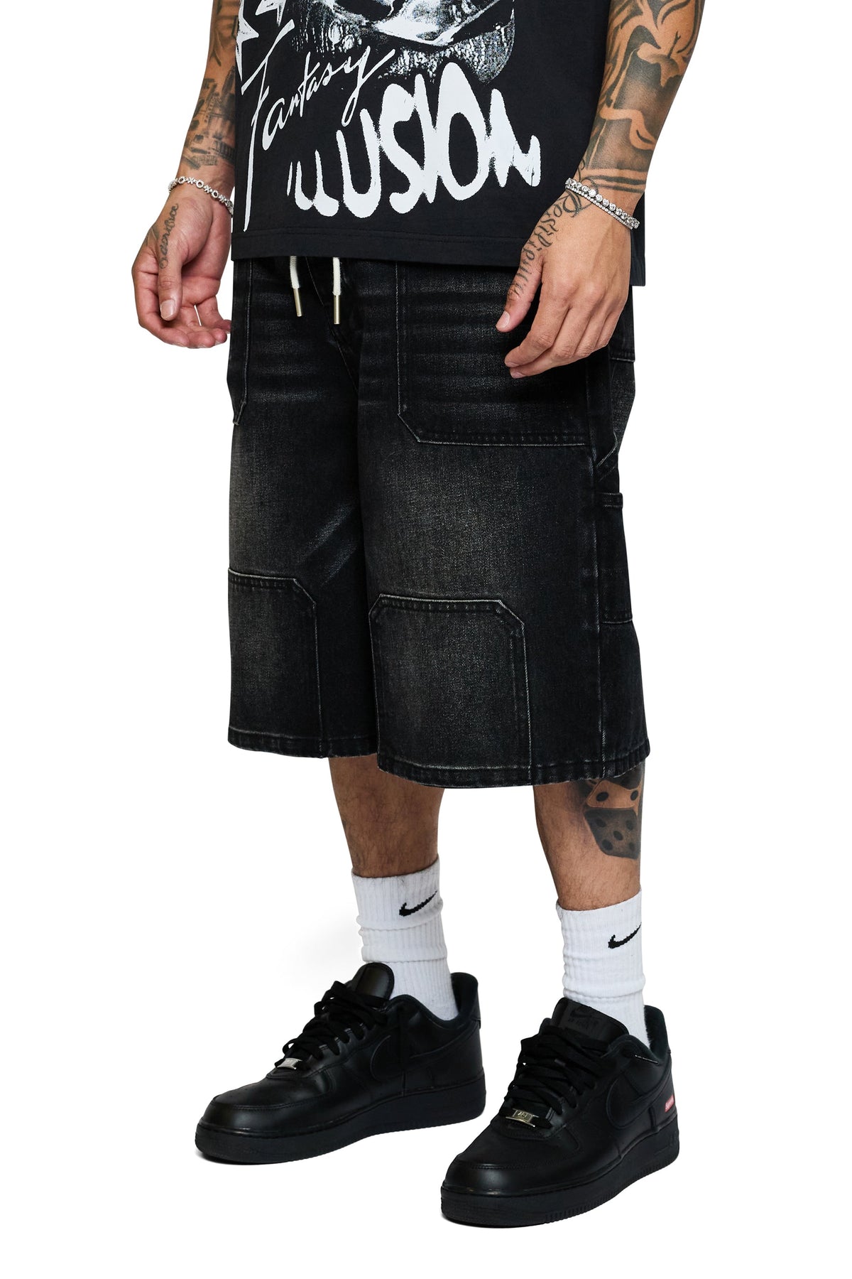 Casual Friday Black Wash Baggy Denim Jorts