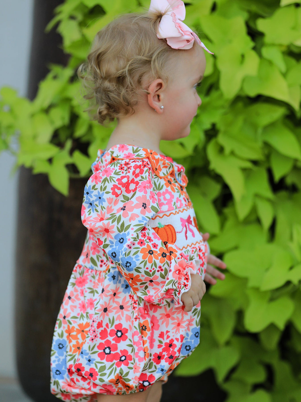 Pumpkin Floral Smocked Romper