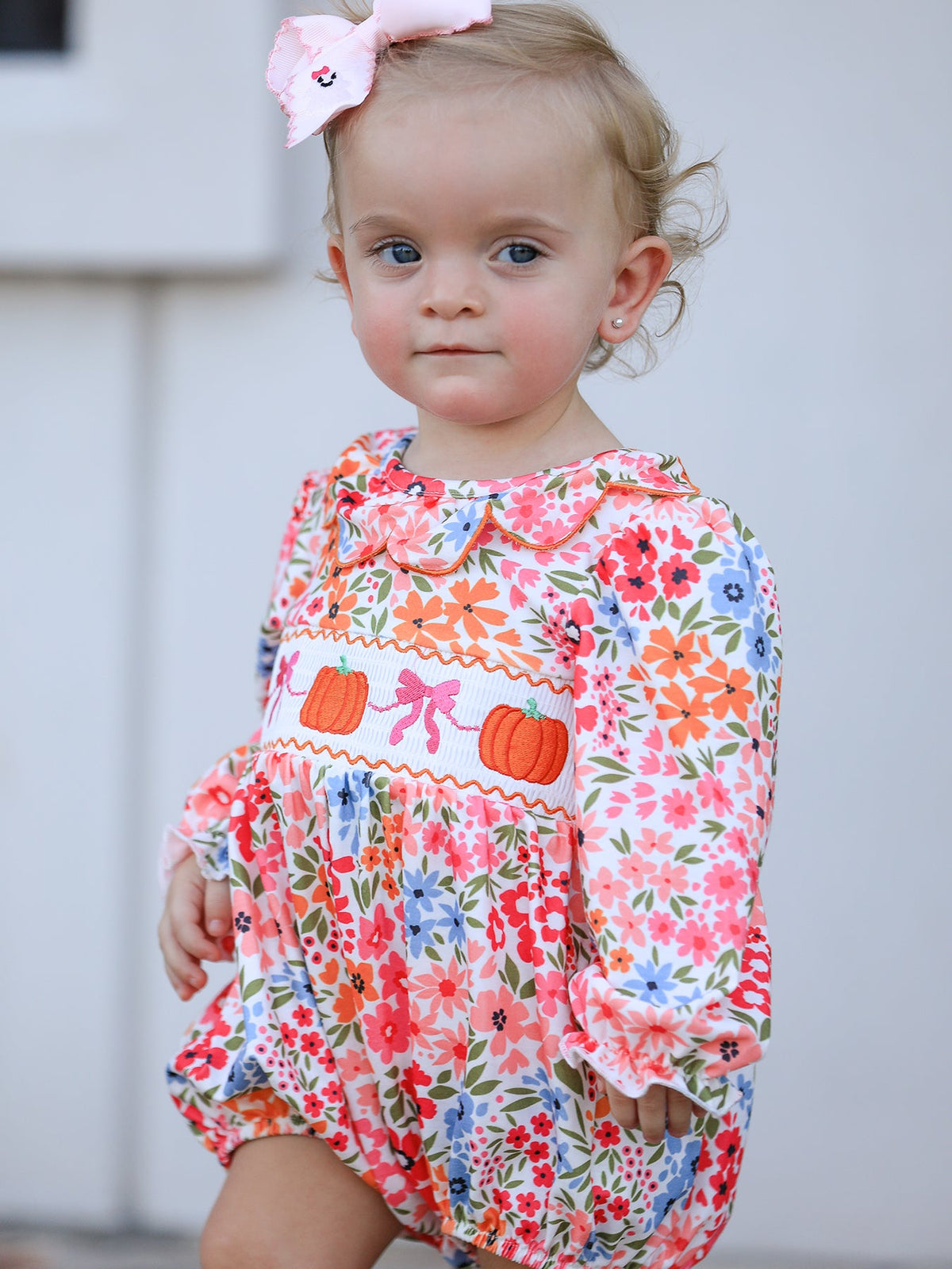 Pumpkin Floral Smocked Romper