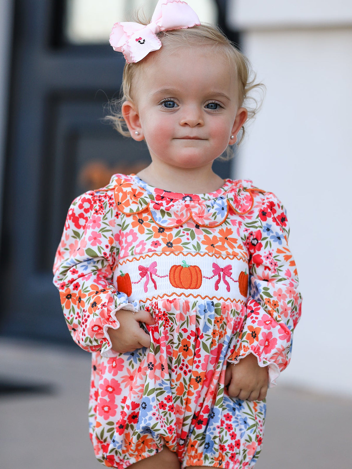 Pumpkin Floral Smocked Romper