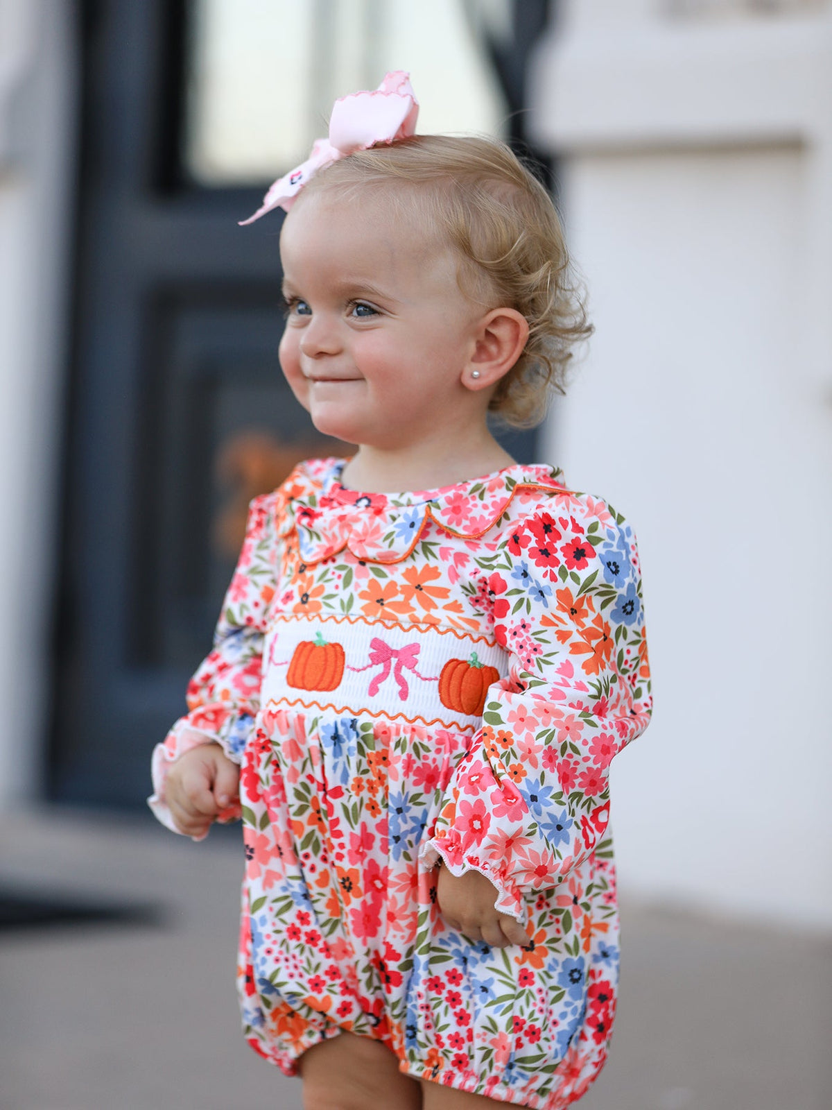 Pumpkin Floral Smocked Romper