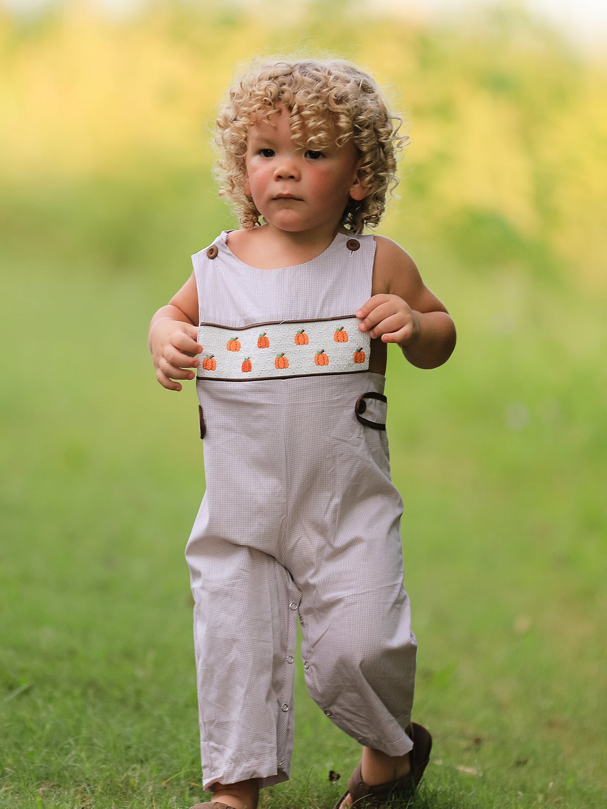 Fall Pumpkin Smocked Embroidered Romper