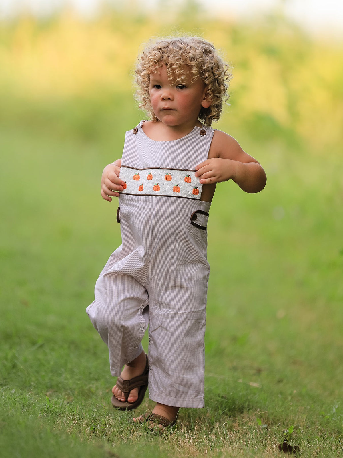 Fall Pumpkin Smocked Embroidered Romper