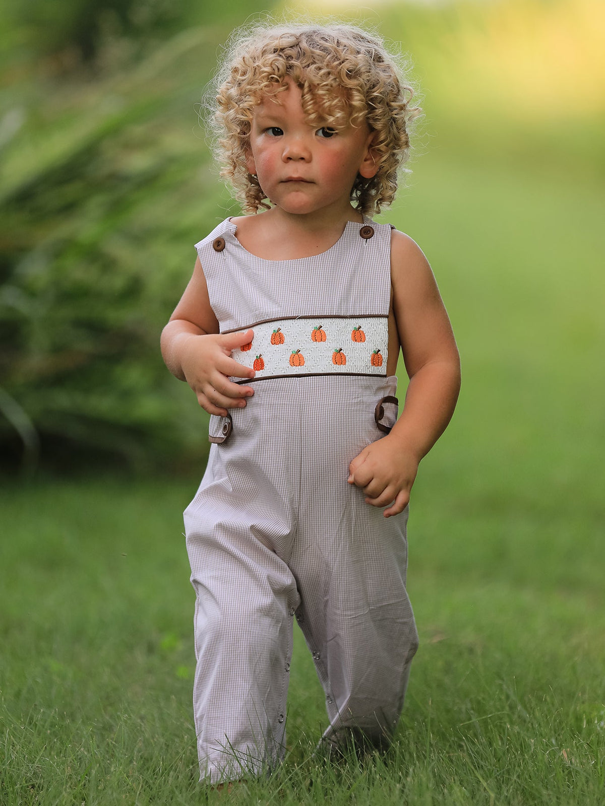 Fall Pumpkin Smocked Embroidered Romper