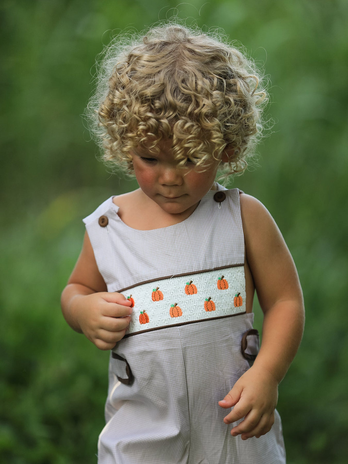 Fall Pumpkin Smocked Embroidered Romper