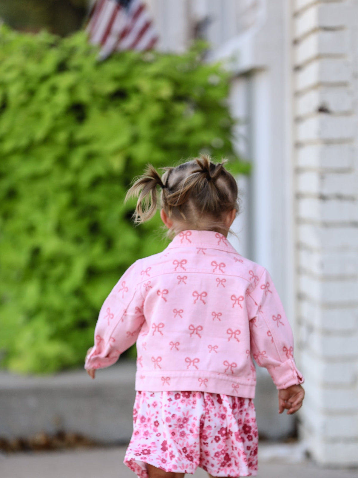 Pink Bow Print Denim Jacket for Girls