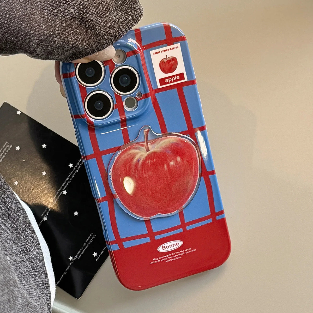 3D Red Apple Lattice iPhone Case with Chain