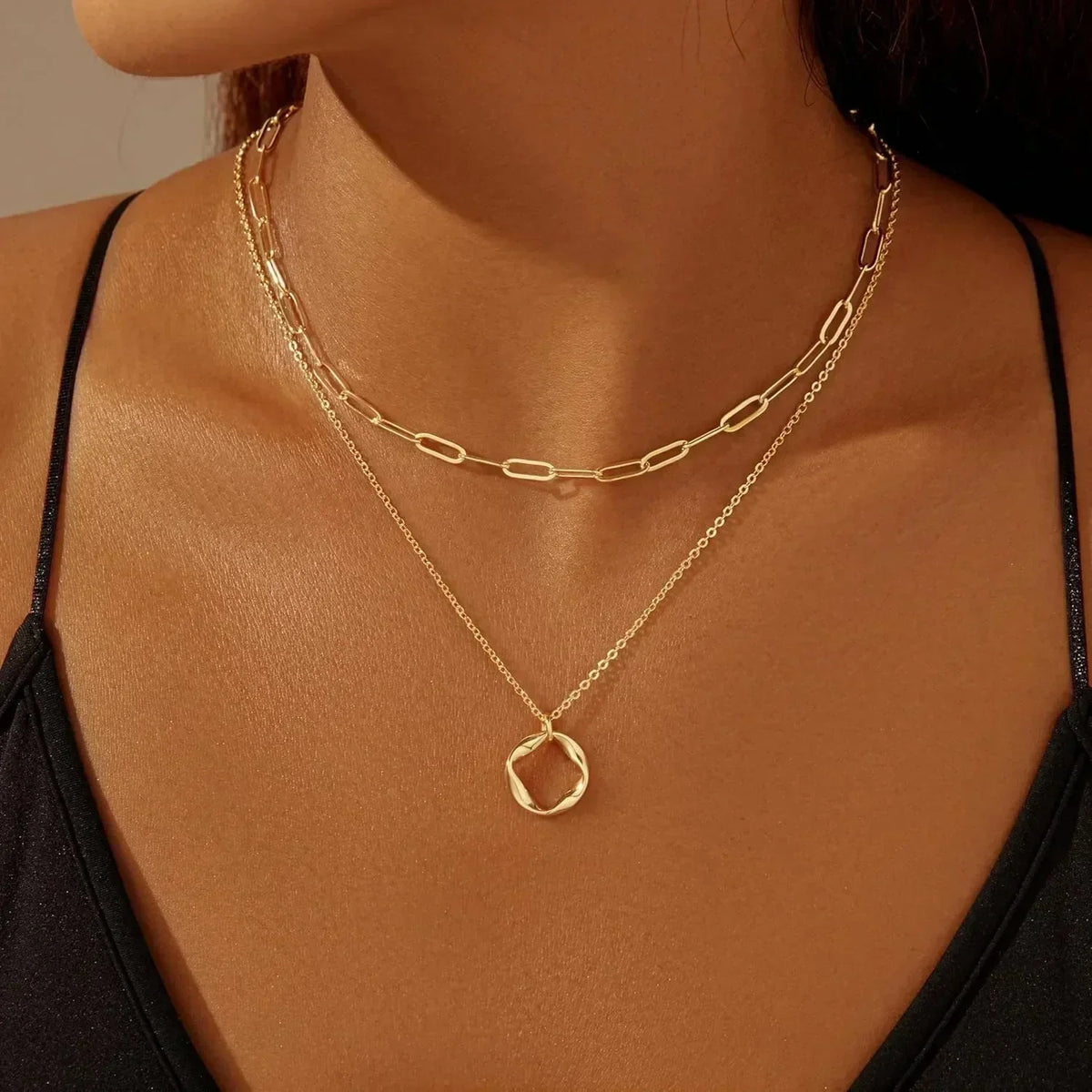 Layered Paperclip Pendant Necklace