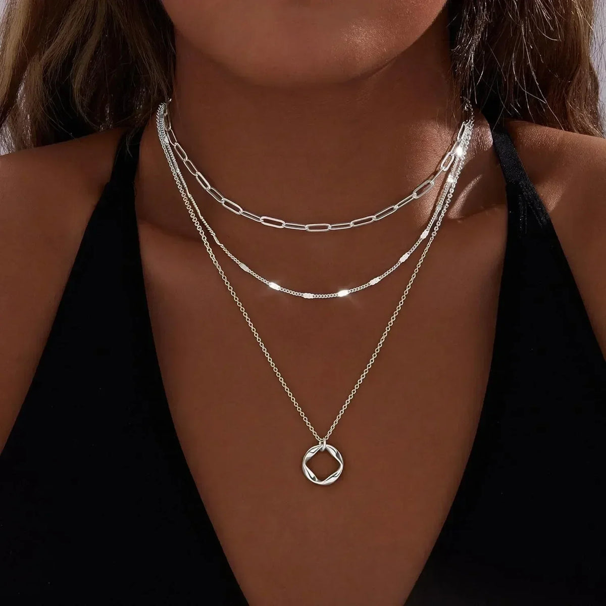 Layered Paperclip Pendant Necklace