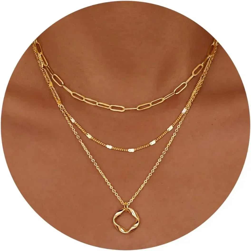 Layered Paperclip Pendant Necklace