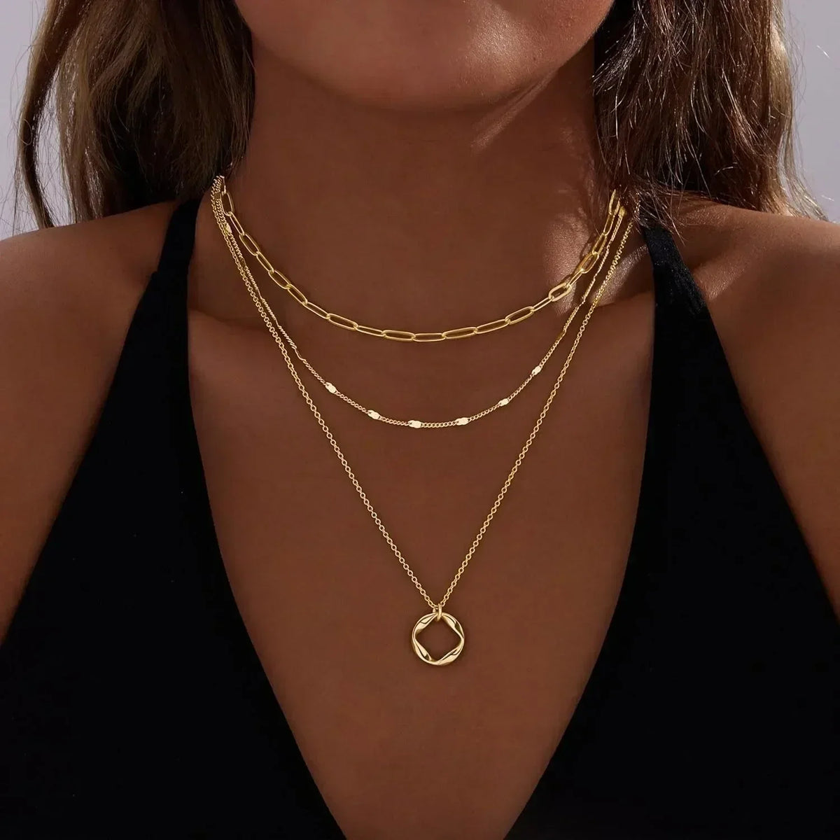 Layered Paperclip Pendant Necklace