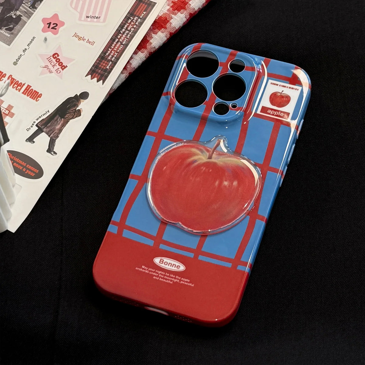 3D Red Apple Lattice iPhone Case with Chain