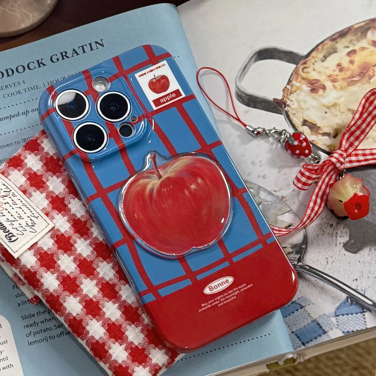 3D Red Apple Lattice iPhone Case with Chain