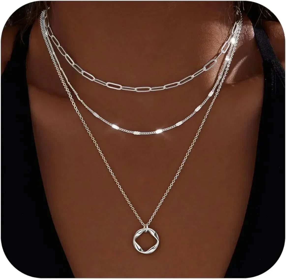 Layered Paperclip Pendant Necklace