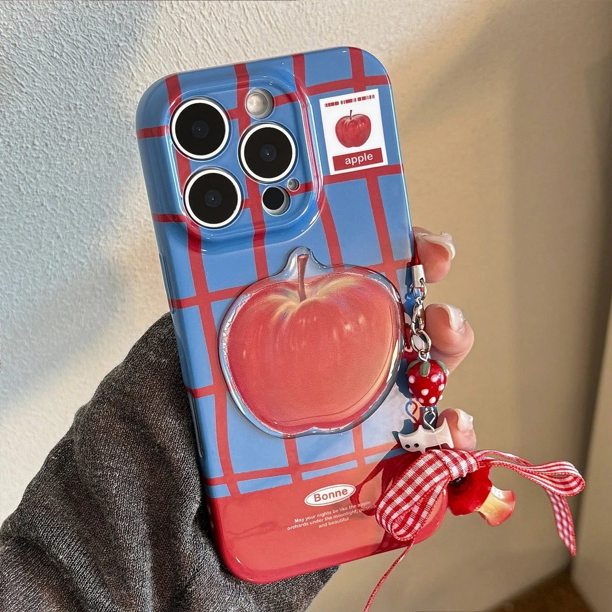 3D Red Apple Lattice iPhone Case with Chain