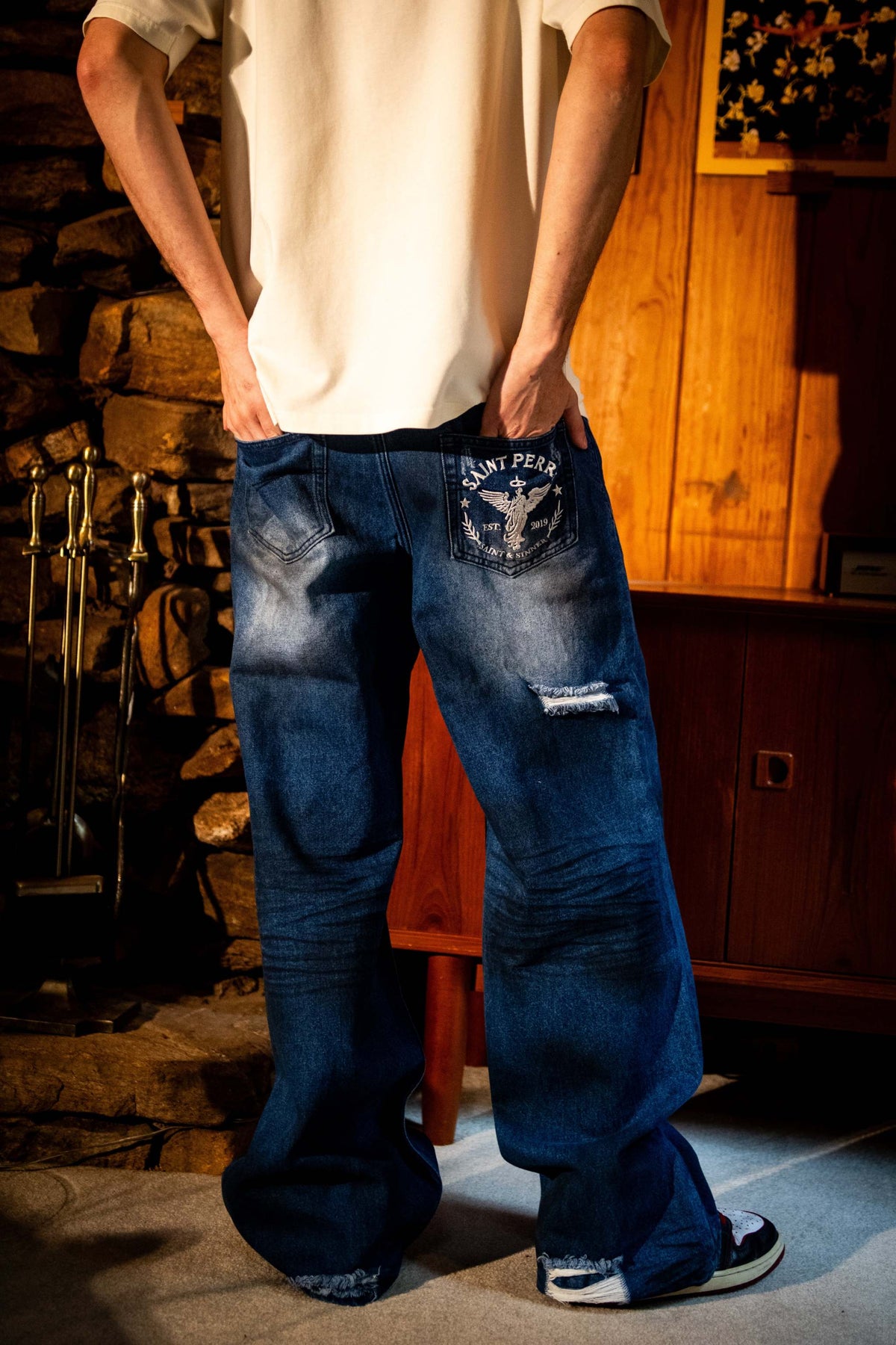 Outlaw Wide-Leg Distressed Jeans