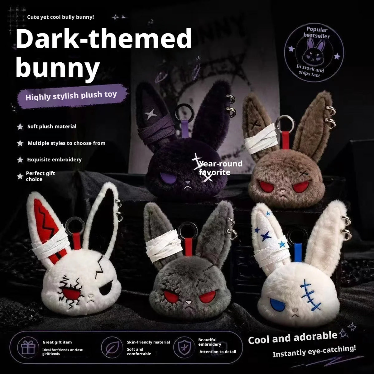 Gothic Bunny Plush Bag Charm