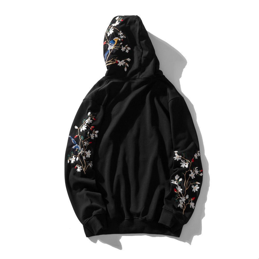 Floral Bird Embroidered Hoodie