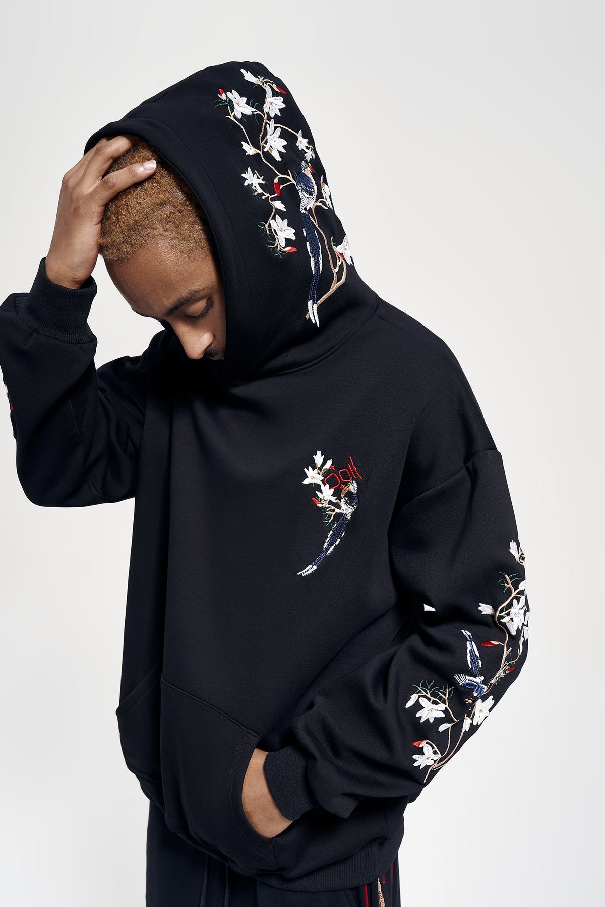 Floral Bird Embroidered Hoodie
