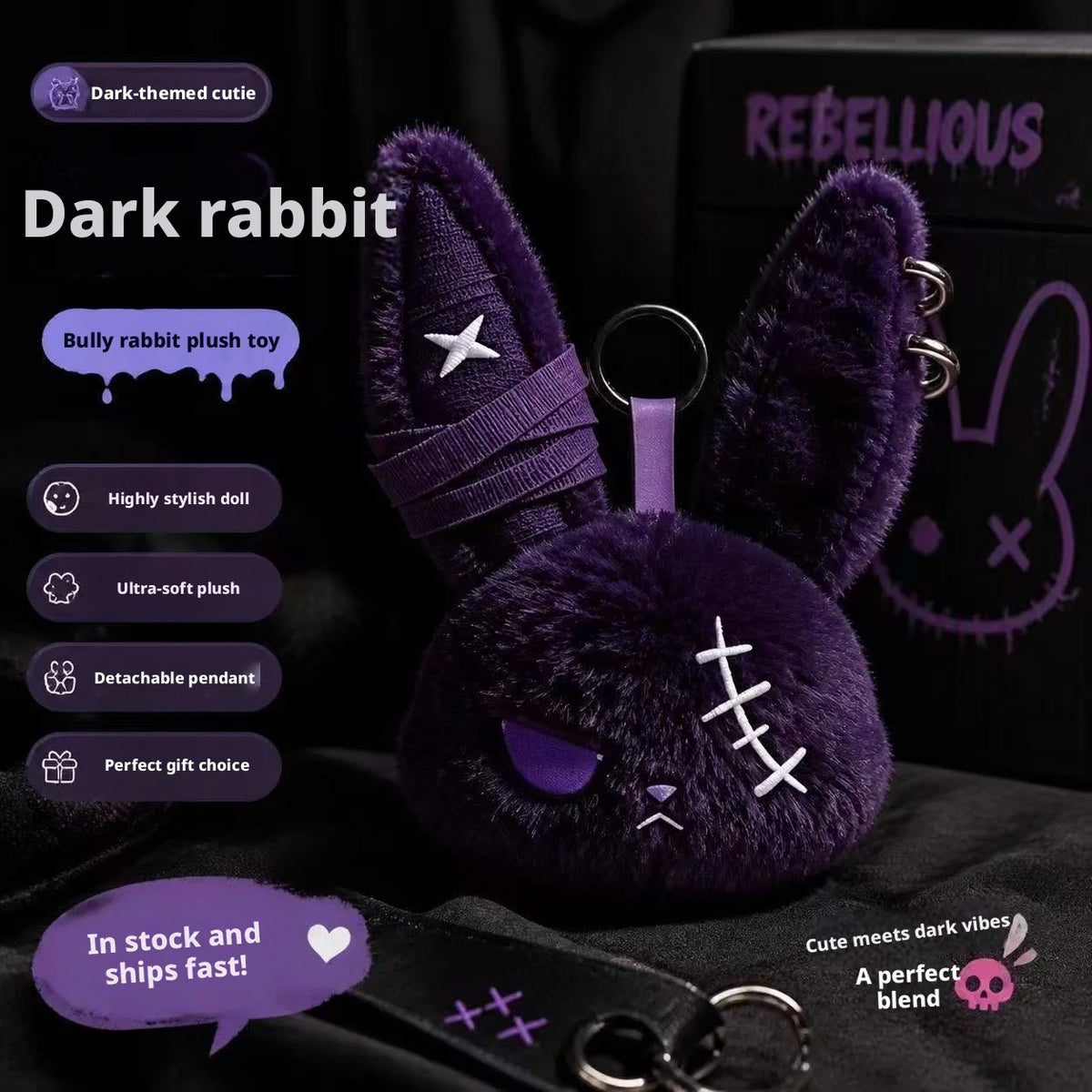 Gothic Bunny Plush Bag Charm