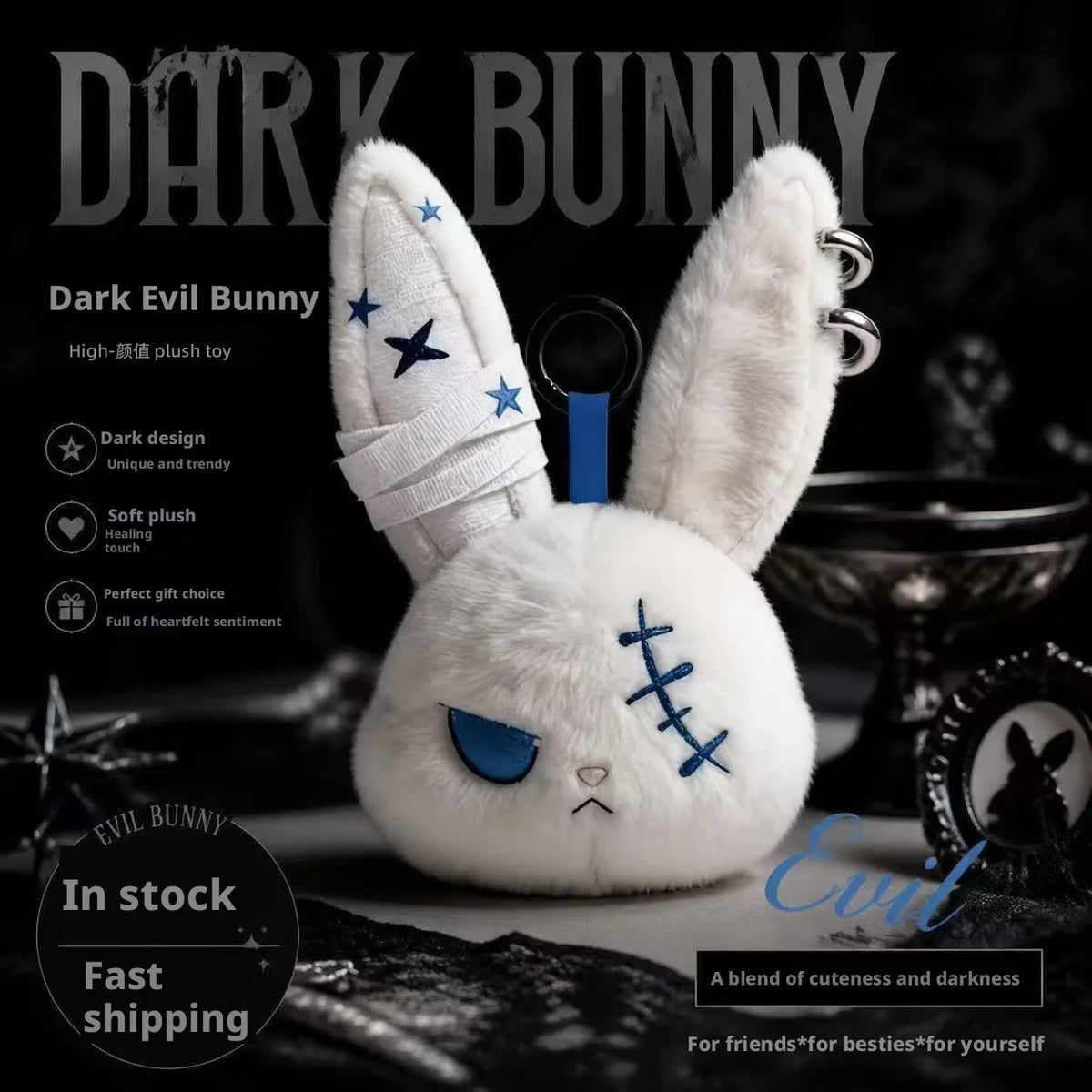 Gothic Bunny Plush Bag Charm