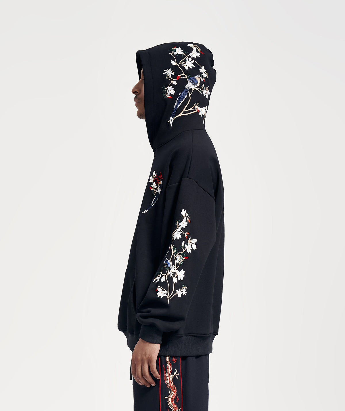 Floral Bird Embroidered Hoodie