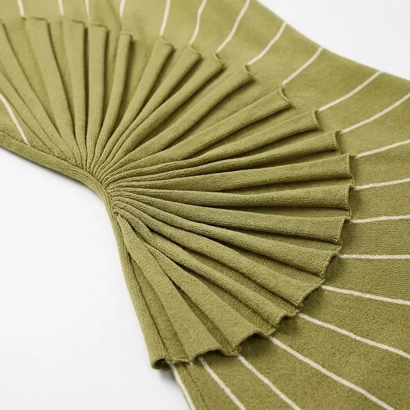 Women’s Olive Pleated Mock Neck Midi Dress