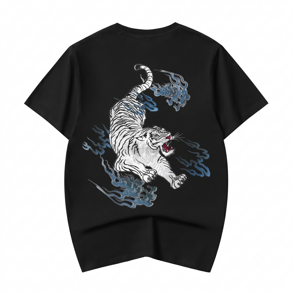 Flaming White Tiger Embroidered T-Shirt