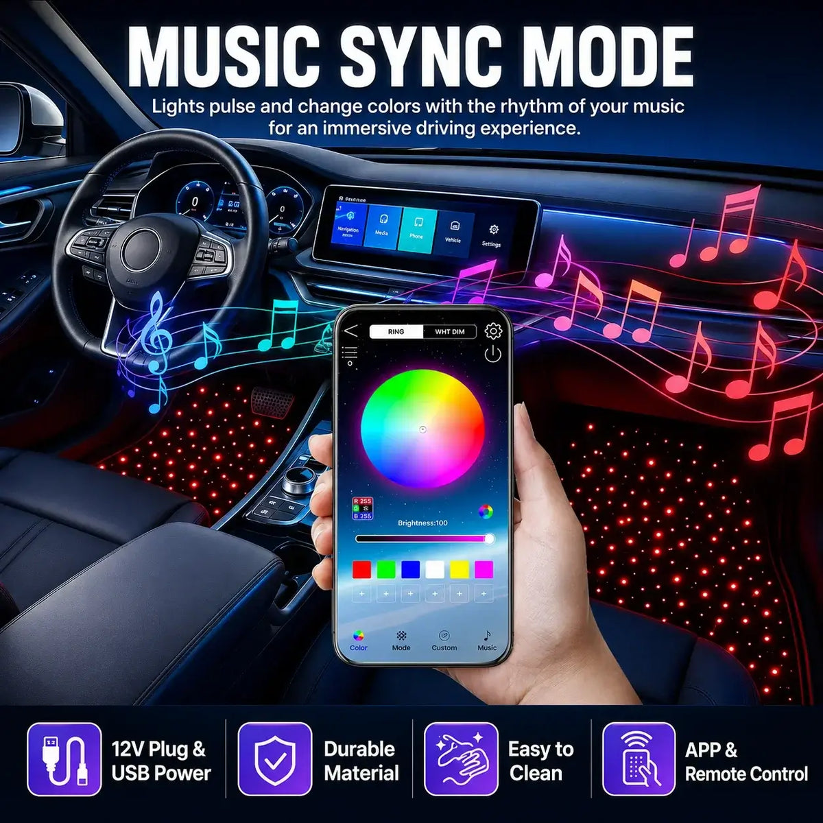 RGB Fiber Optic LED Car Floor Mats