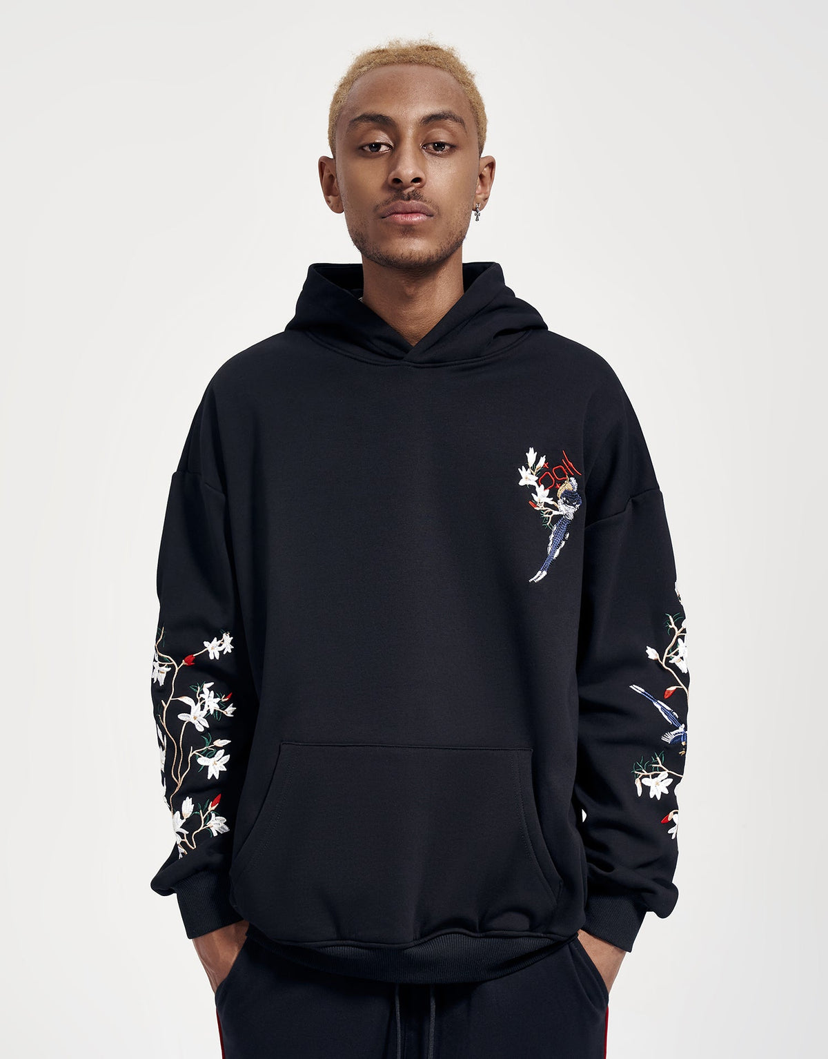 Floral Bird Embroidered Hoodie