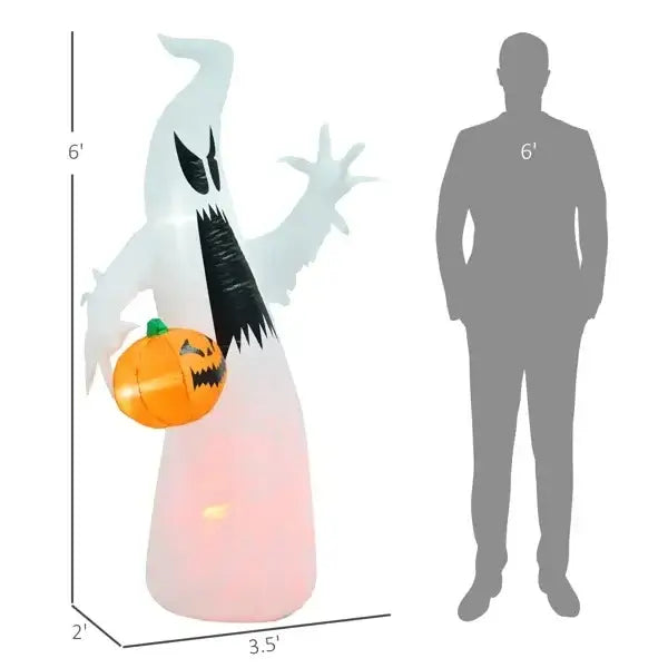 6 FT Light-Up Halloween Ghost Inflatable with Pumpkin