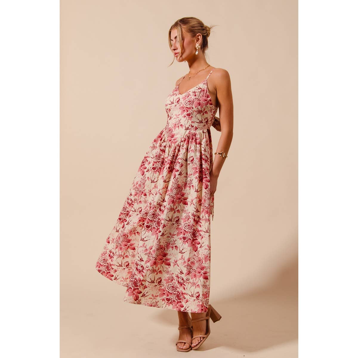 Anna Floral Tie-Back Midi Dress