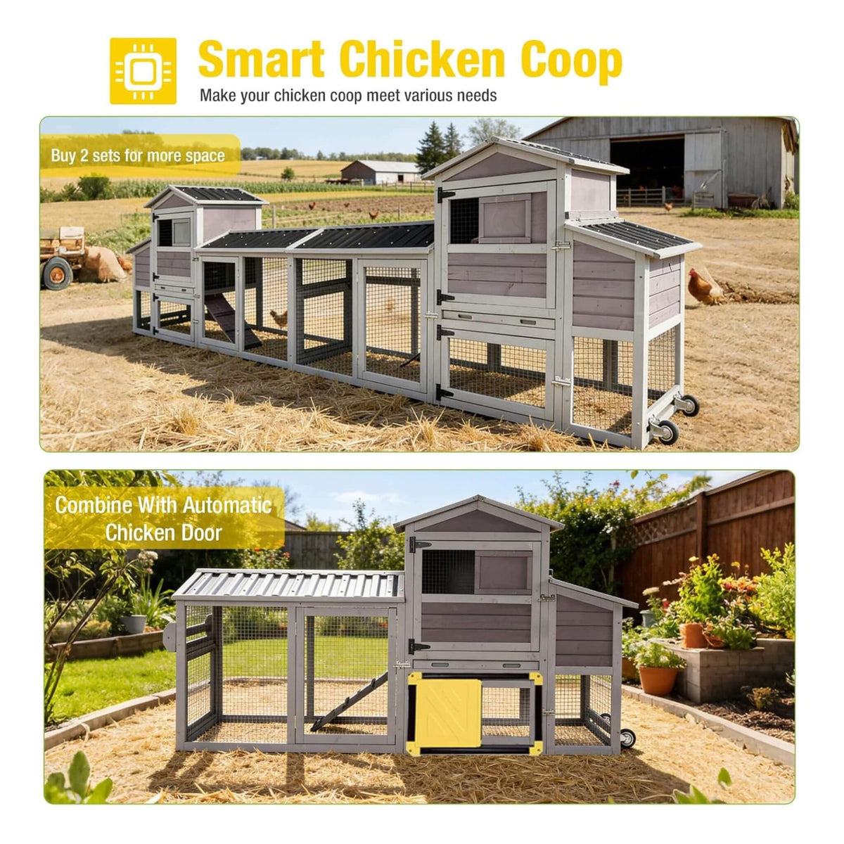 83-Inch Mobile Chicken Coop with Wheels & Nesting Box