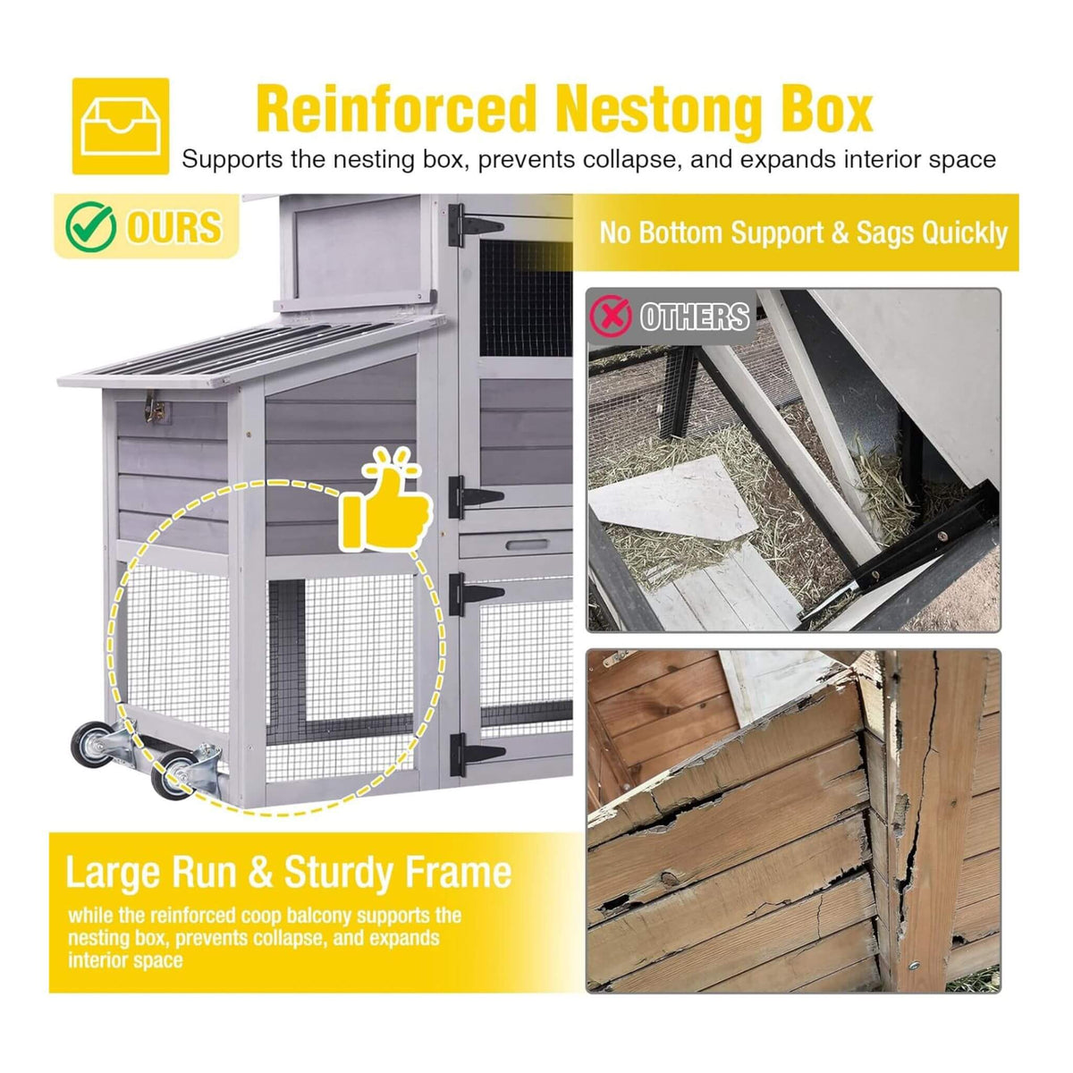 83-Inch Mobile Chicken Coop with Wheels & Nesting Box