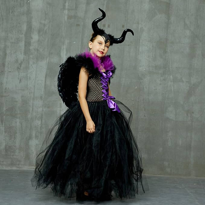 Girls Dark Fairy Halloween Costume with Wings