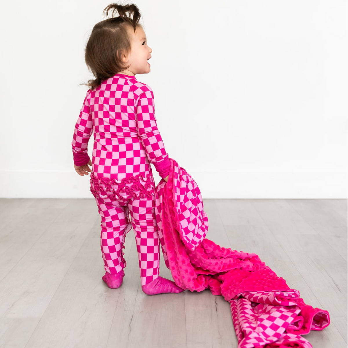Pink Checker Bamboo Minky Blanket