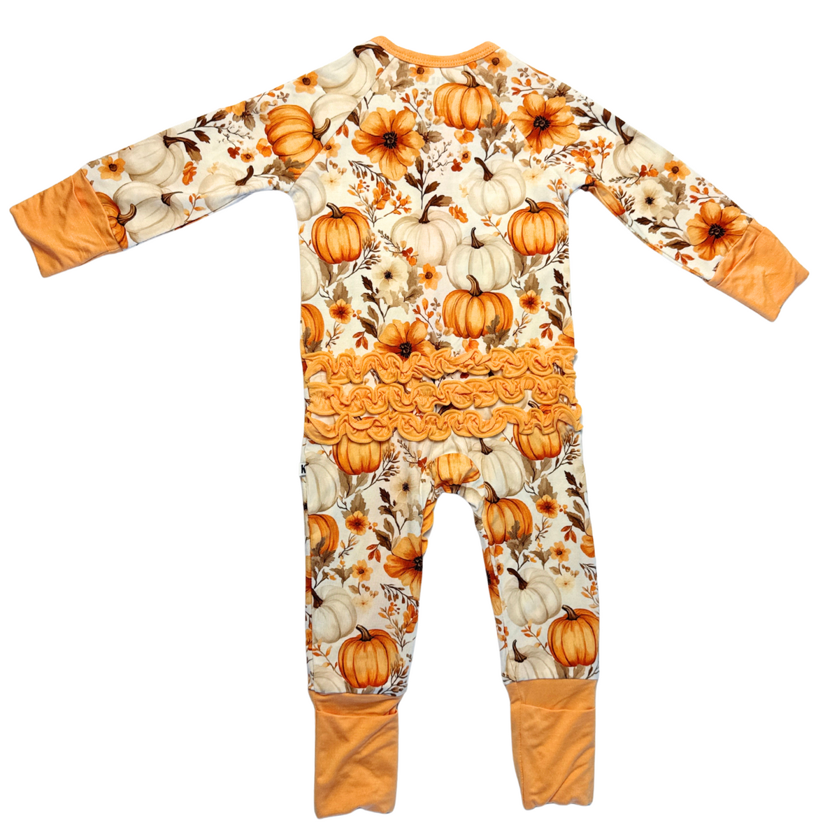 Baby Pumpkin Harvest Bamboo Ruffle Zippy Romper
