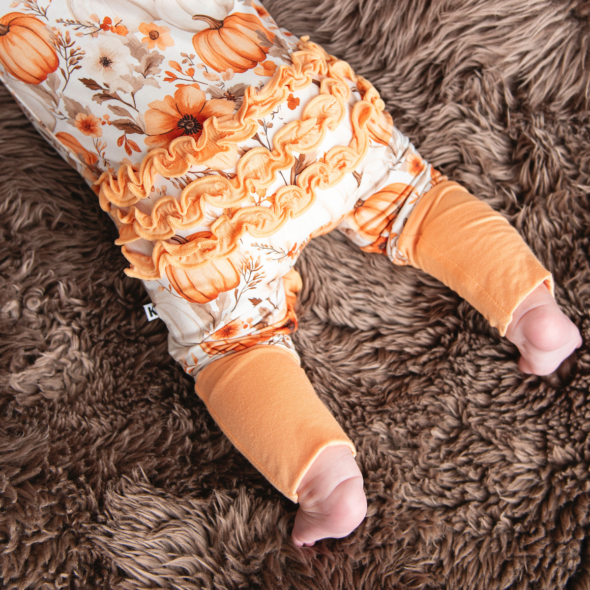 Baby Pumpkin Harvest Bamboo Ruffle Zippy Romper